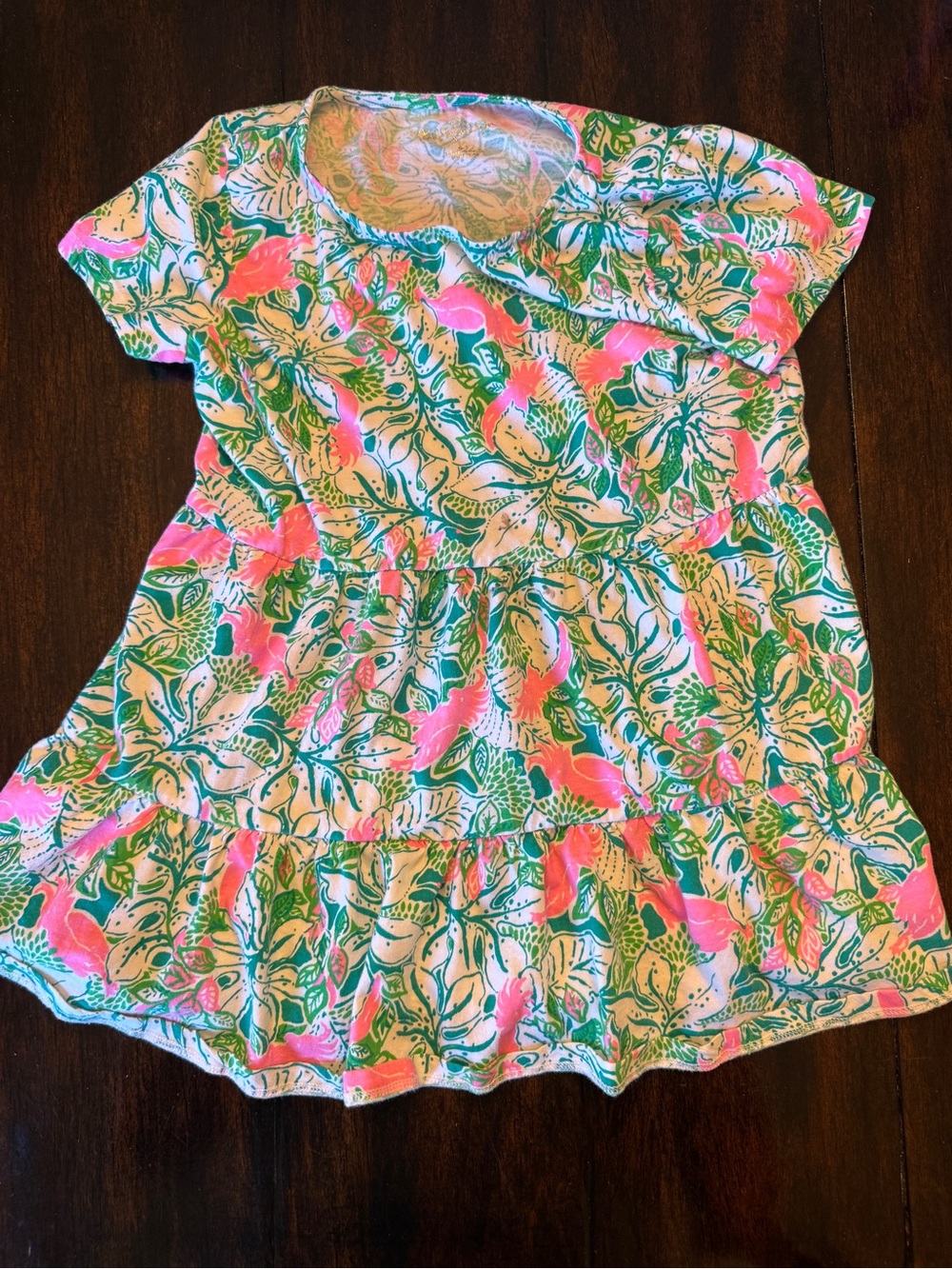 Lilly Pulitzer Girls' Pink & Green Floral Ruffle Tee